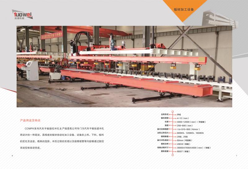 山東拓維機(jī)械制造有限公司，汽車大梁沖，汽車小梁沖，鋼模板沖孔，鋼模板加工設(shè)備，汽車橫梁沖，數(shù)控平板沖孔機(jī)，中厚板數(shù)控沖床，數(shù)控沖鉆復(fù)合機(jī)，汽車縱梁沖，縱梁自動化生產(chǎn)線，中厚板沖割復(fù)合機(jī)，平地機(jī)刀片沖鉆生產(chǎn)線